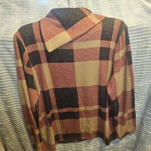 CY Fashion Plaid Cowl Neck Button Pullover Sweater Size 2X